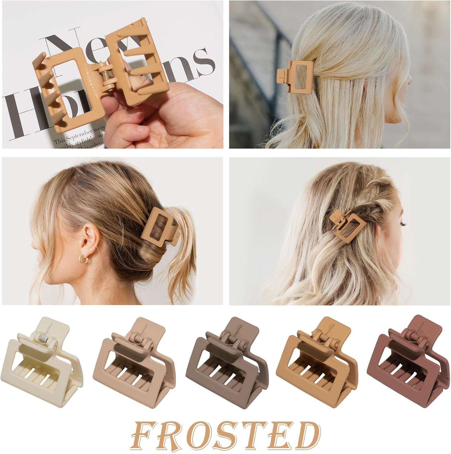 Cobinaan Medium Matte Rectangle Claw Hair Clips for Women Girls, 2 X 1 X 1.8 Inch, 8Pcs Warm Color, Nonslip Hair Jaw Clips for Thin/Medium Thick Hair - 8Pcs Cool Color image number 5