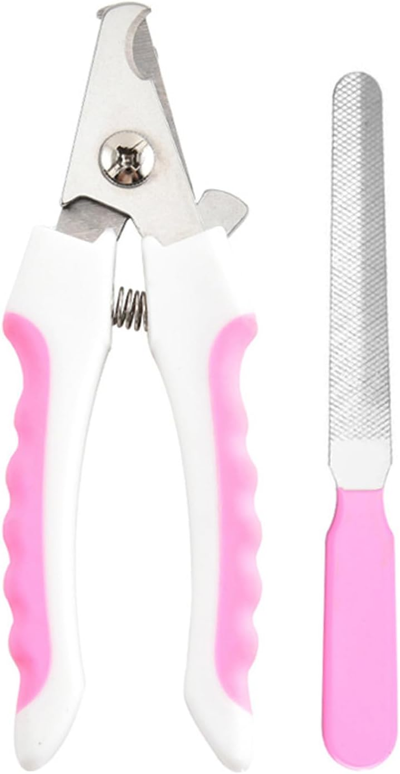 Dog Nail Clippers and Trimmer with Nail File, Professional Pet Grooming Tool for Small to Large Dogs and Cats, Pink and White Design