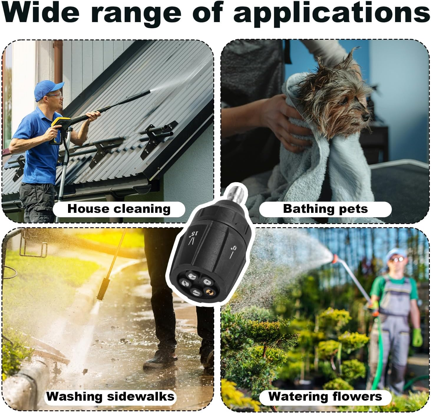 Five-In-One High Pressure Nozzle, 1/4 Inch Quick Connector Adjustable Pressure Washer Tips Power Washer Rotating Turbo Nozzle for Garden Pet Street Car Cleaning image number 2