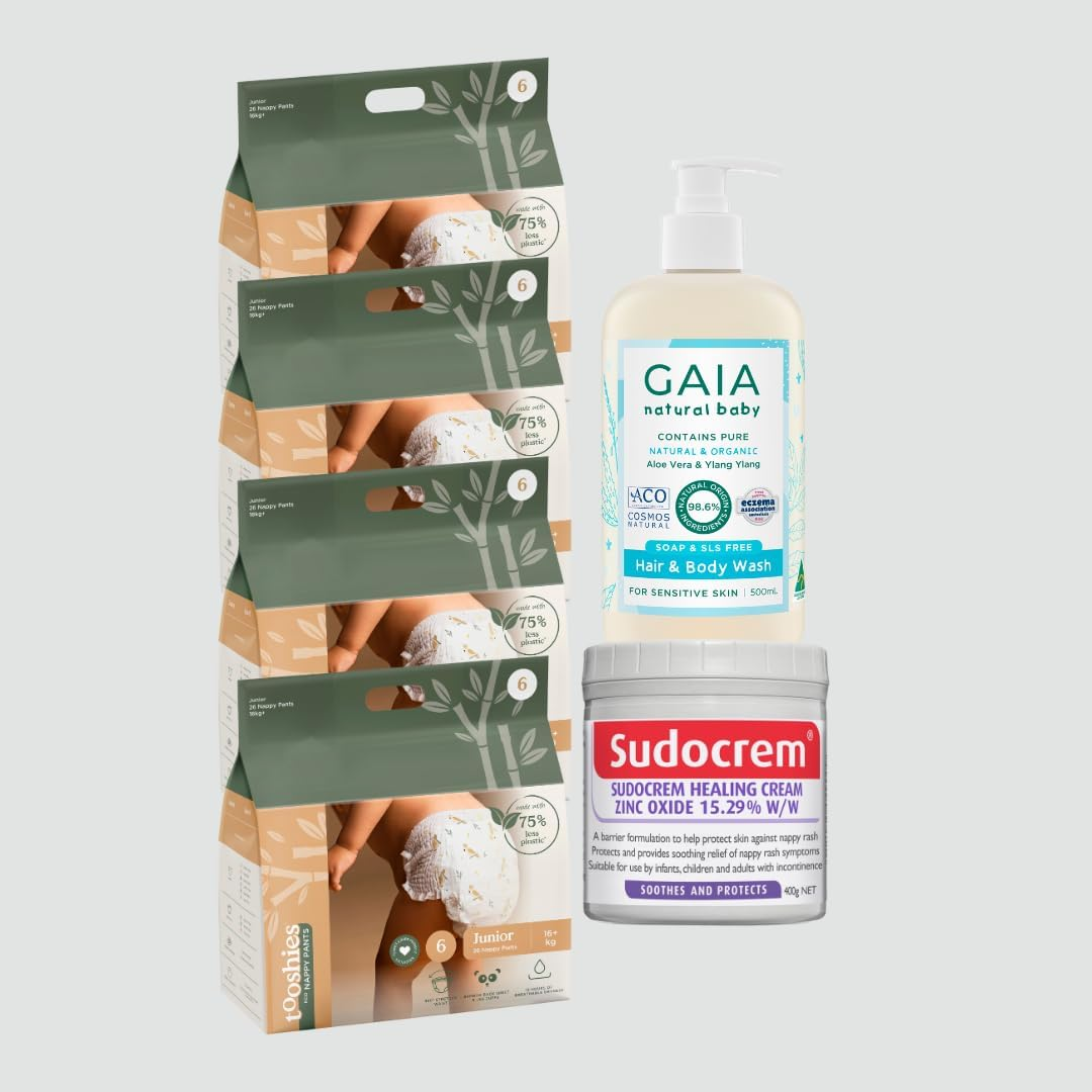 Tooshies Eco Nappy Pants, Size 6 Junior, 104 Count + Sudocrem Healing Cream 400G + GAIA Natural Baby Hair and Body Wash 500Ml image number 1