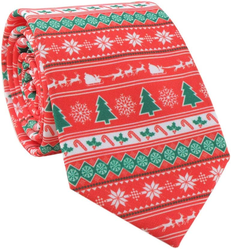 Christmas Tie Xmas Accessories Printed Tie Santa Claus Christmas Tree Elk Snowman Tie Decorative Dress,Tie Width 3.15In image number 2