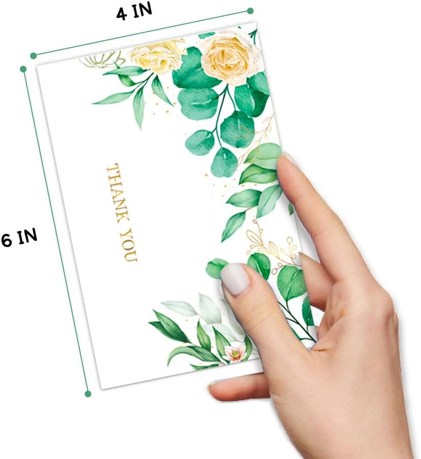 Paper Master 100 Thank You Cards, 4X6 Inch Assortment Blank Thank You Cards with Envelopes and Stickers,Perfect Greenery Greeting Cards for Wedding,Baby Shower, Bridal Shower and All Occasions image number 2