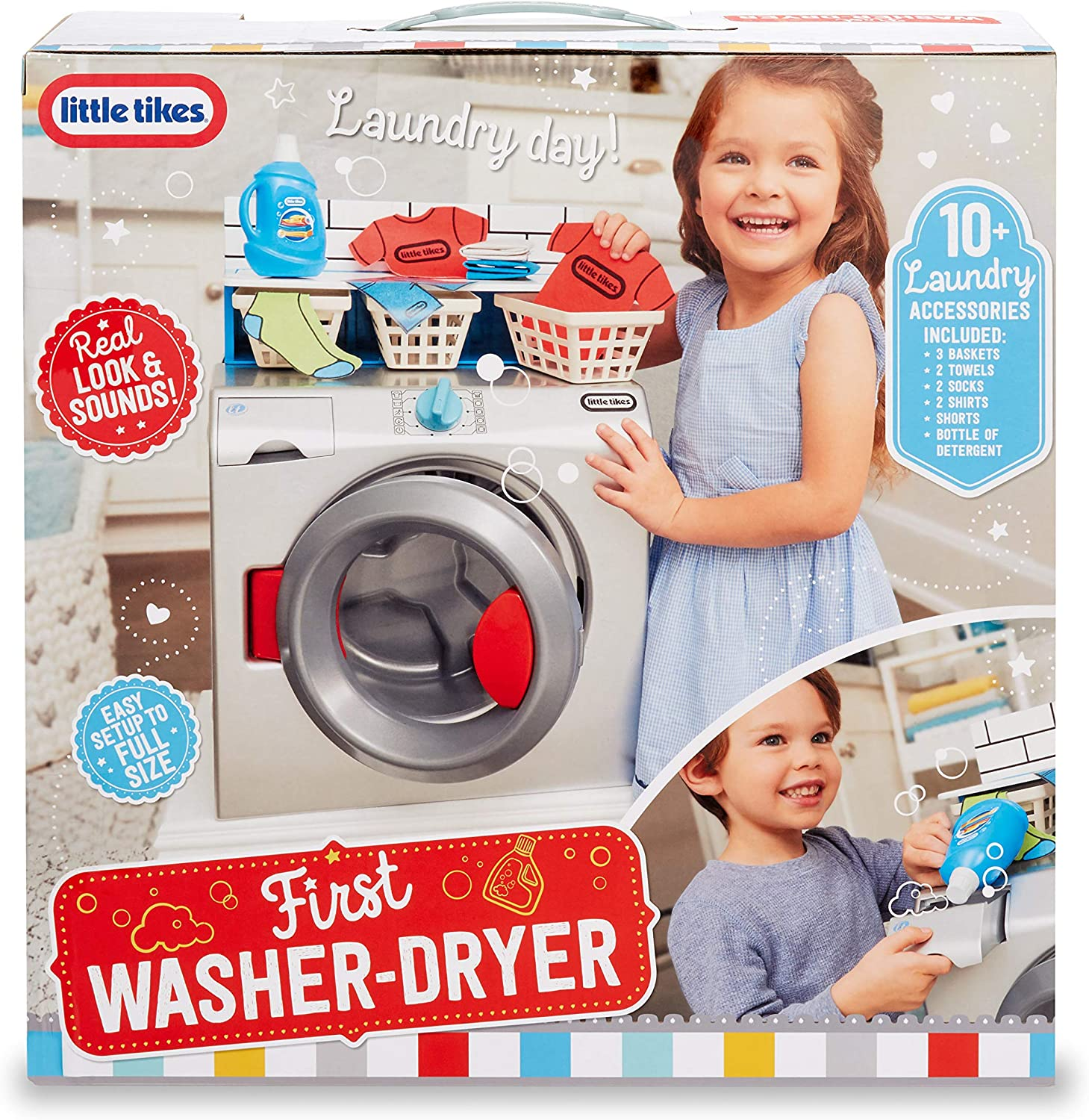 Little Tikes First Washer-Dryer - Interactive Laundry Playset for Kids with Spinning Drum, Realistic Sounds and 11 Accessories - Encourages Imaginative and Responsible Play image number 6