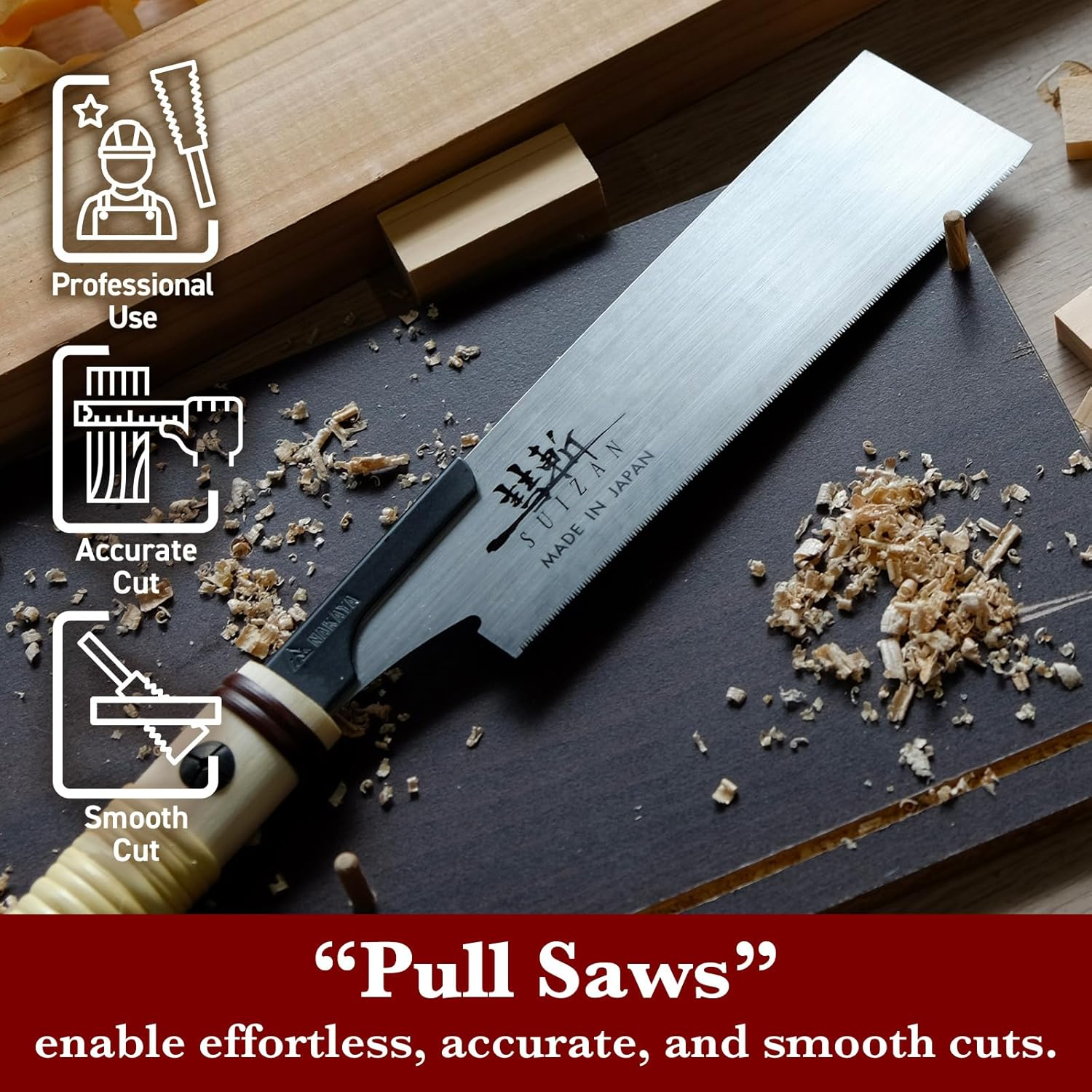 SUIZAN Flush Cut Saw 180Mm - Professional Japanese Pullsaw Handsaw Woodworking Tools image number 1