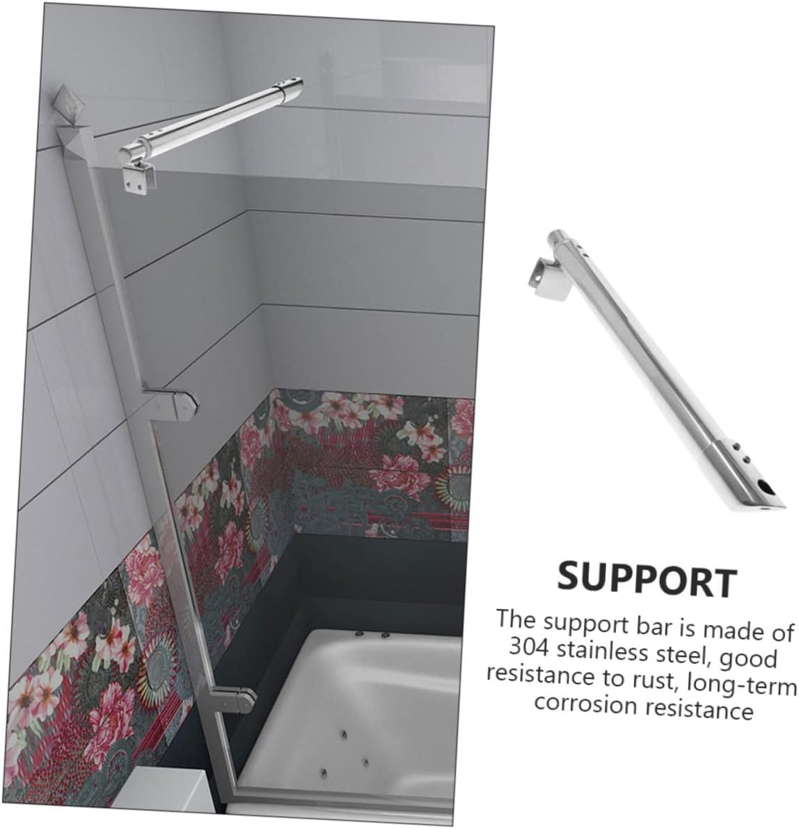 Homoyoyo 304 Stainless Steel Shower Glass Support Rod 358Mm Double-Headed Bracket for Frameless Shower Doors Waterproof Wall to Glass Hardware 19X300X500Mm Size image number 2