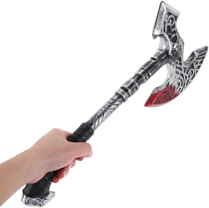 Healeved Viking Costume Axe: Plastic Party Axe Prop Accessories for Halloween Cosplay Role Play Medieval Theme Party Decorations image number 6