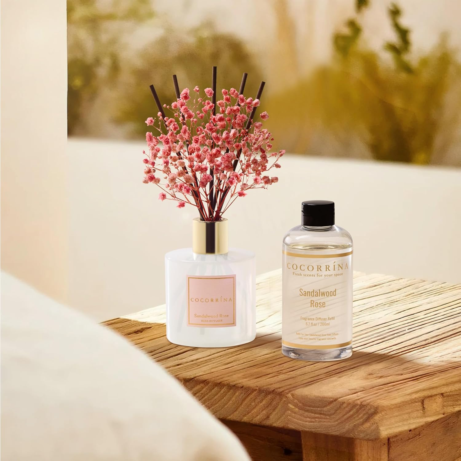 Cocorr&iacute;na Reed Diffuser Oil Refill Sandalwood Rose 200Ml with 8 Sticks - Premium Long-Lasting Floral Essential Oil, Home Fragrance for Bedroom, Bathroom Home Decor image number 3