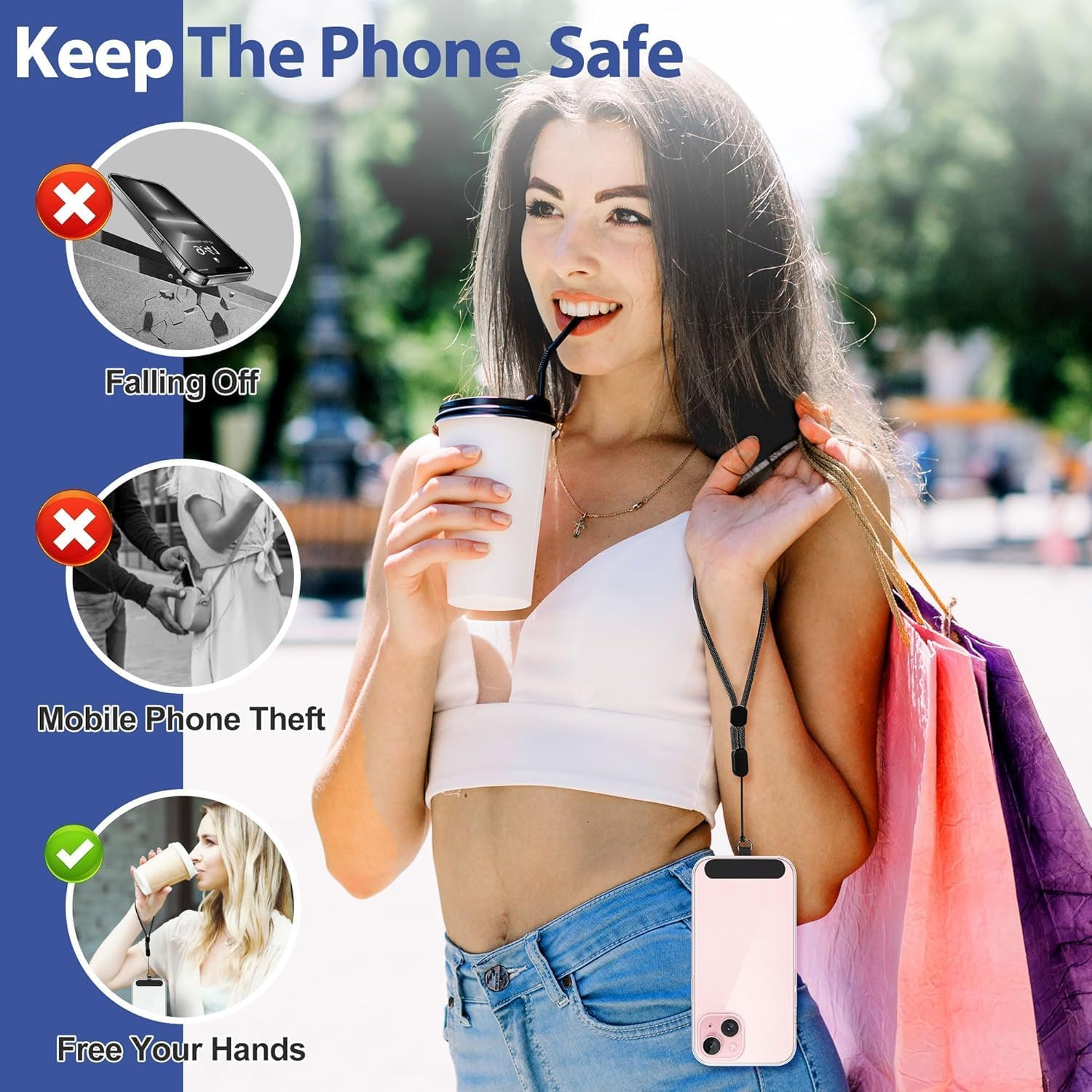 XILIYAI 2 Pack Black Nylon Classic Phone Lanyard Wrist Strap, anti Theft Strap, Compatible with Iphone and Most Cell Phones - 5Pack Multicolor image number 2