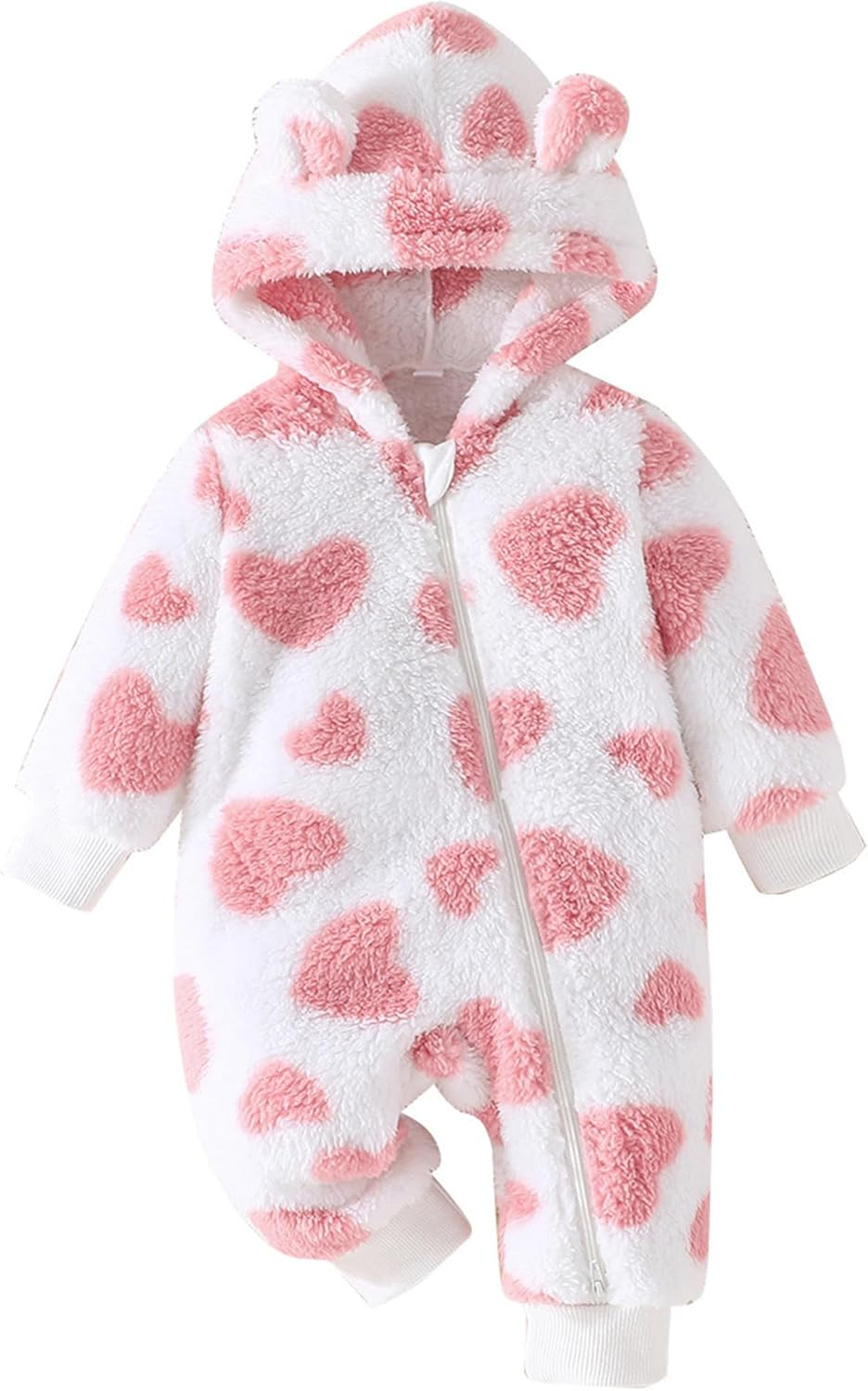 SEAUR Newborn Baby Girl Snowsuit Winter Hooded Fleece Jumpsuit Infant Bear Ear Snow Suit Zip up Romper Warm Outwear Outfits image number 3