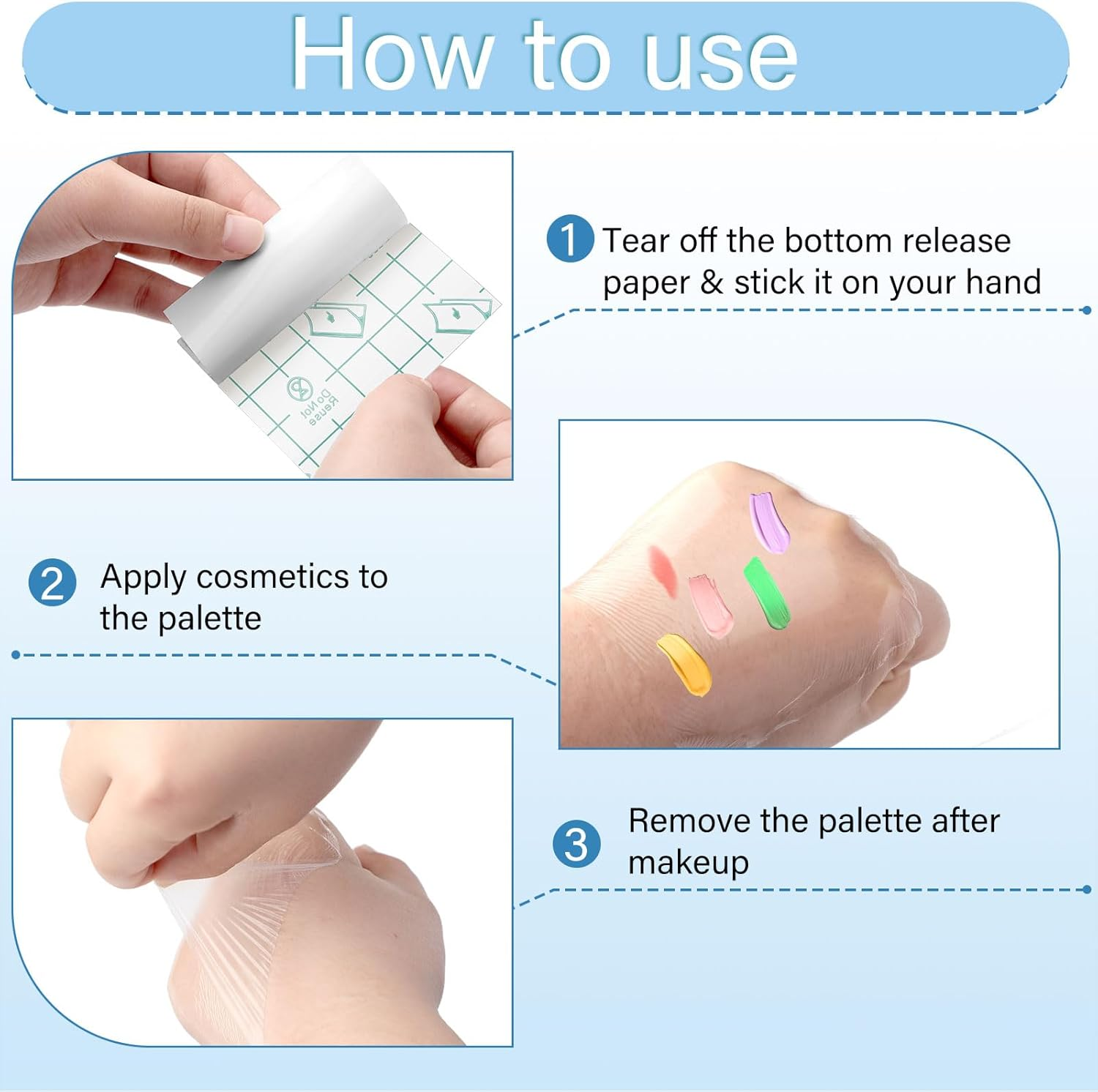 200 Pieces Makeup Hand Palette Single Use Waterproof Makeup Mixing Palette Disposable Foundation Mixing Tray Adhesive Artist Cosmetic Tape for Women(2.36 X 2.36 Inch)