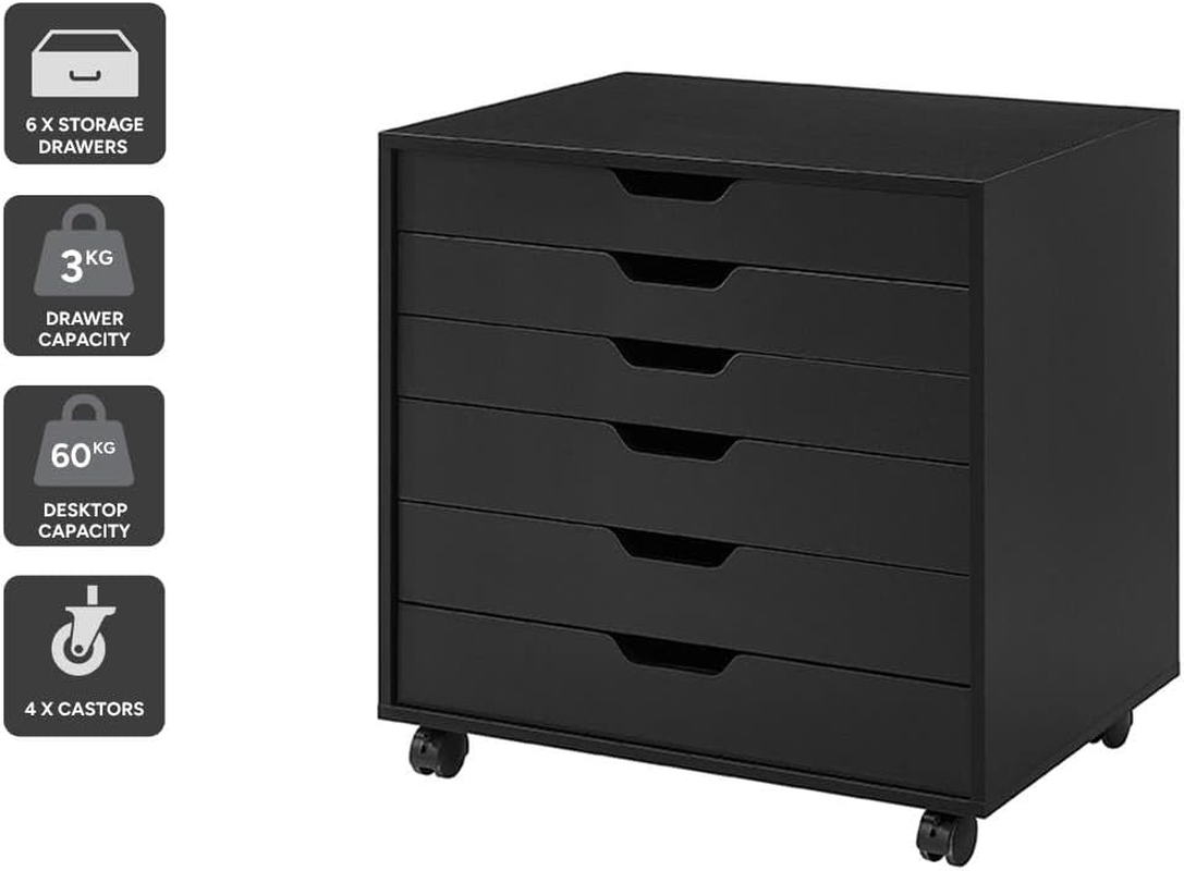 Ovela Alice Wide Mobile Office Drawers (Black) - OVALIWODCBB image number 6