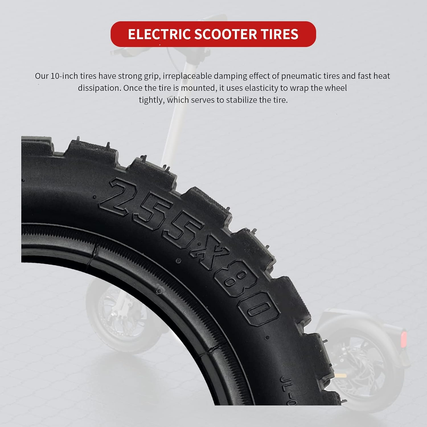 Gugxiom 10In Electric Scooter Tire, Inflatable Rubber Tyre, Scooter Tire Replacement,Scooter Wheels, Electric Scooter Parts, 255X80 Outer Tire and 10X2.50 Inner Tube image number 6