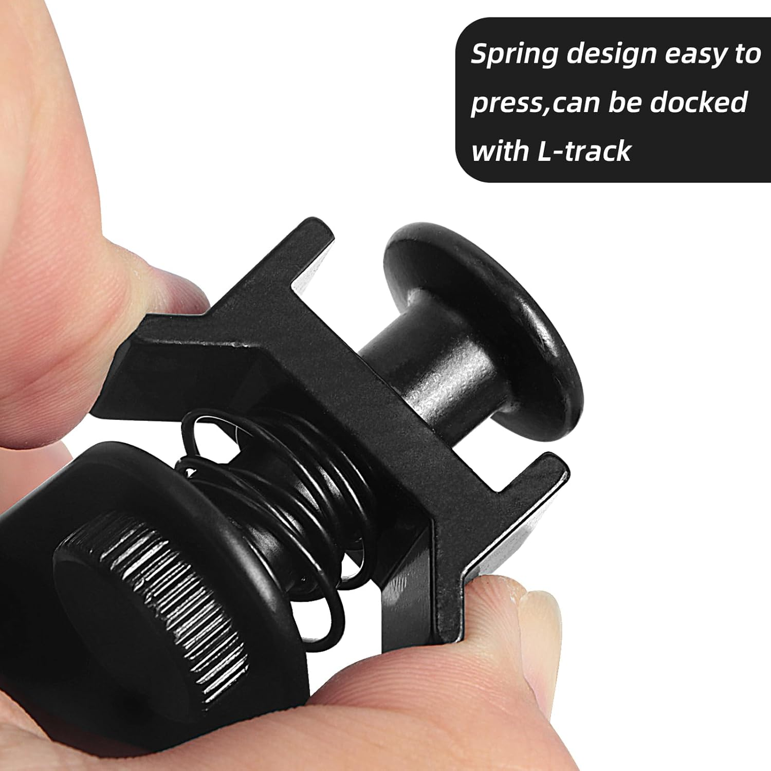 L Track Hook L Track Single Stud Fitting with Hook L-Track Spring Loaded Adjustable Hook for L Track Rails in Truck, Camper Van, Trailer, Pack of 4, Black image number 3