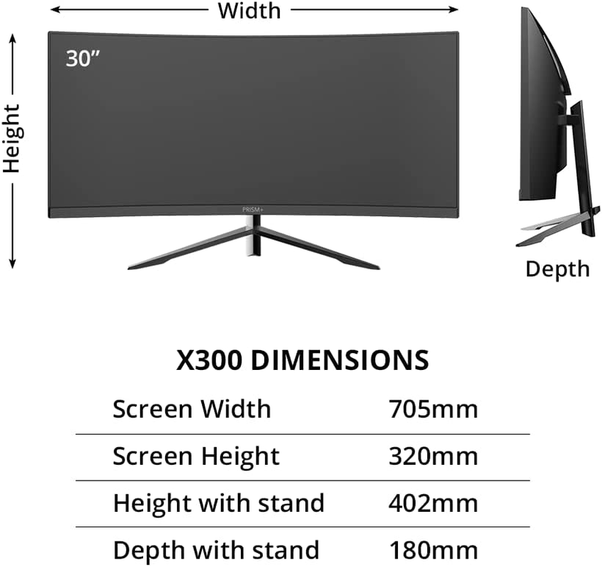 Prism+ X300 30" Curved Gaming Monitor, 21:9 UWFHD (2560X1080), 200Hz, 1Ms MPRT, 1800R Curved, AMD Freesync Premium, Eye Care Technology, Zerobezel, 3 Yrs Warranty image number 4