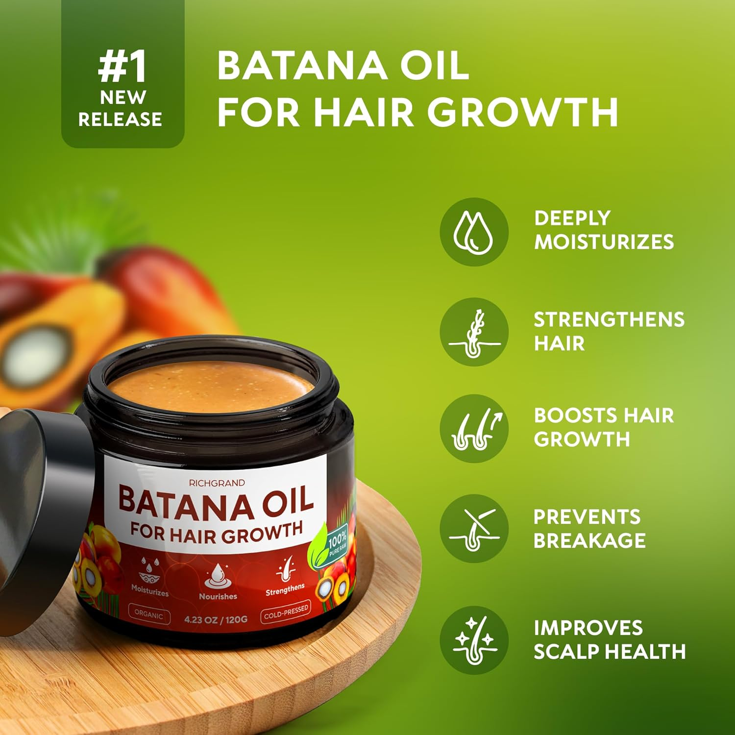 Batana Oil - 100% Raw & Organic Dr Sebi Batana Oil - Cold-Pressed & Pure Unrefined Batana Hair Mask for Women & Men image number 2