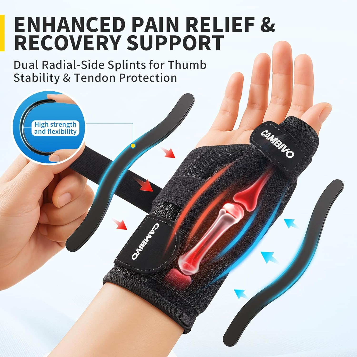 CAMBIVO Thumb Brace with Adjustable Straps, Breathable Wrist Support with Open-Palm for Arthritis, De Quervain'S Tenosynovitis, Sprains, Fits Right or Left (Black, S/M) image number 5