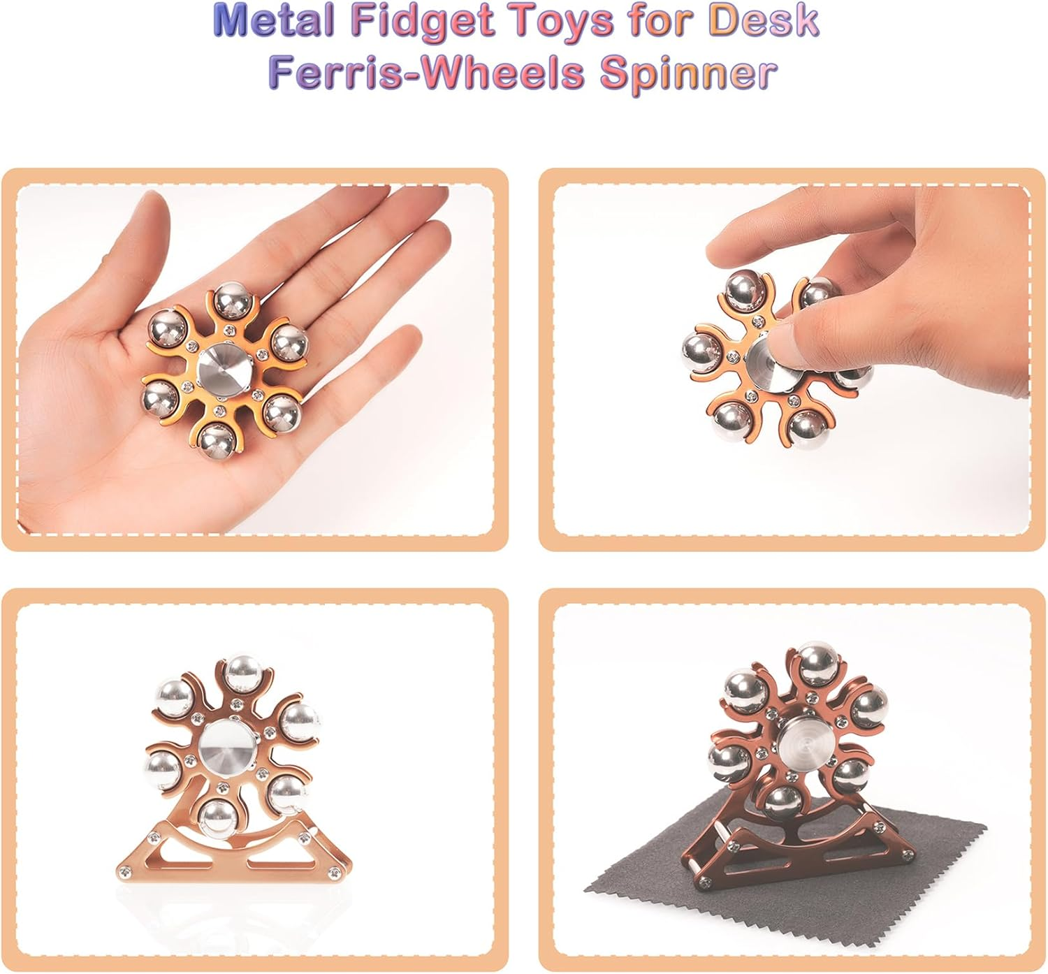 Fidget Toys for Desk Ferris-Wheel Spinner: Metal Kinetic-Spinner 4Mins, Cool-Gadgets for Kid Children Teen Adult Edc-Toy, ADHD Tools Cool Stuff Stress Relief for Office Christmas - Rose-Gold image number 5