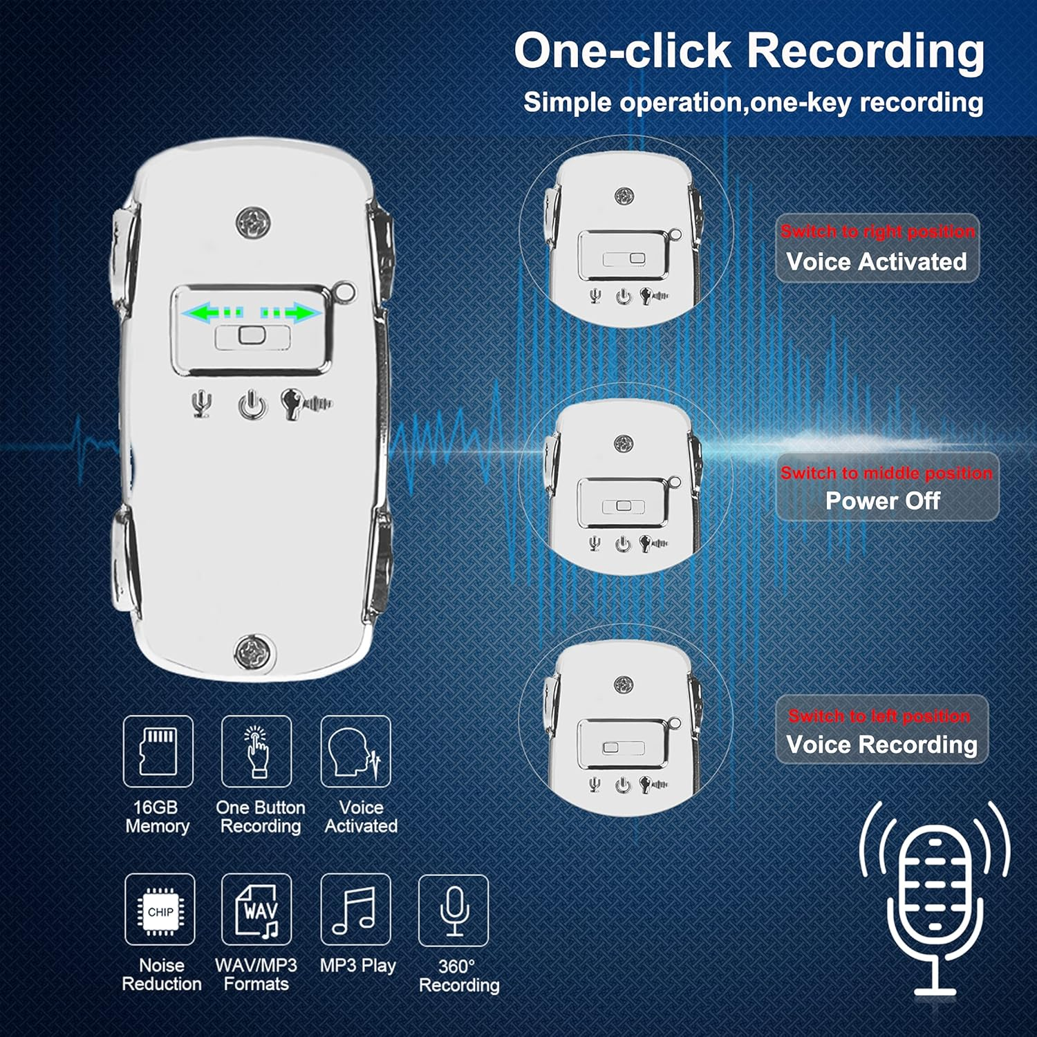 32GB Digital Voice Recorder - Voice Activated Portable Audio Recording Device for Office Use, Includes 3.5Mm Earphones for Playback, Stylish Car Model Design image number 6