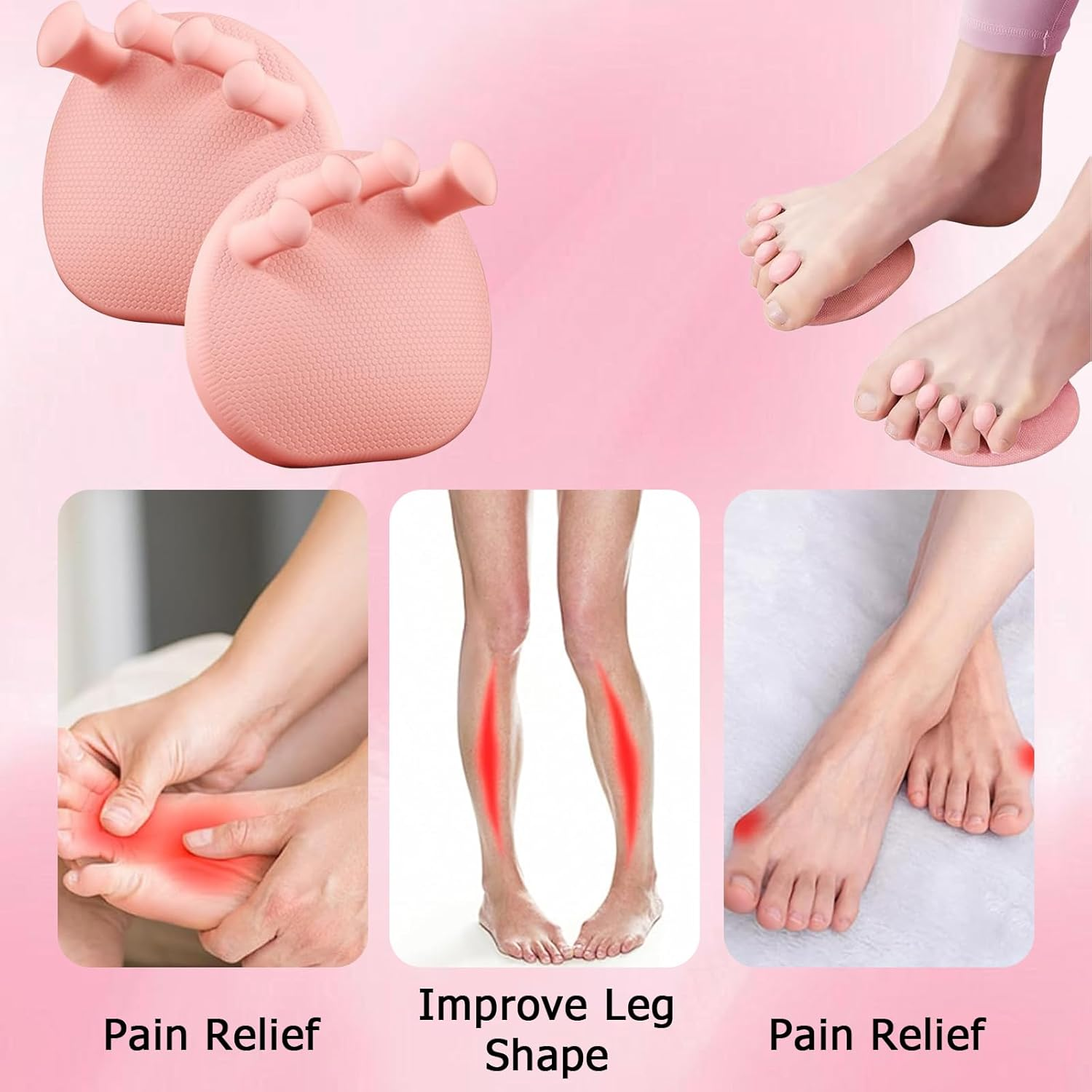 1 Pair Foot Arch Trainer, Portable Arch Support Strengthener with Toe Separators for Flat Feet & Plantar Fasciitis Relief - Bunion Corrector, Multifunctional Leg Exerciser for Home & Gym (Pink) image number 3