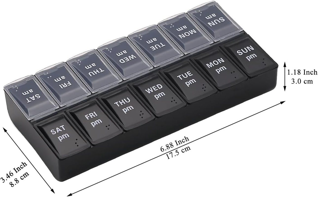 Berglander Pill Organizer 7 Day 2 Times a Day, Large Weekly AM PM Pill Box, Day Night Medicine Organizer, Pill Case 2 per Day, Pill Container Twice a Day Black and White Lid image number 1