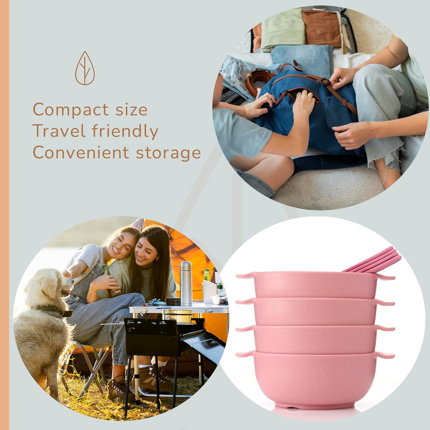 Rightitem Wheat Straw Dinnerware Set - 4 Bowls & 4 Spoons, Reusable, Microwave & Dishwasher Safe, Perfect for Camping or Home Use image number 3