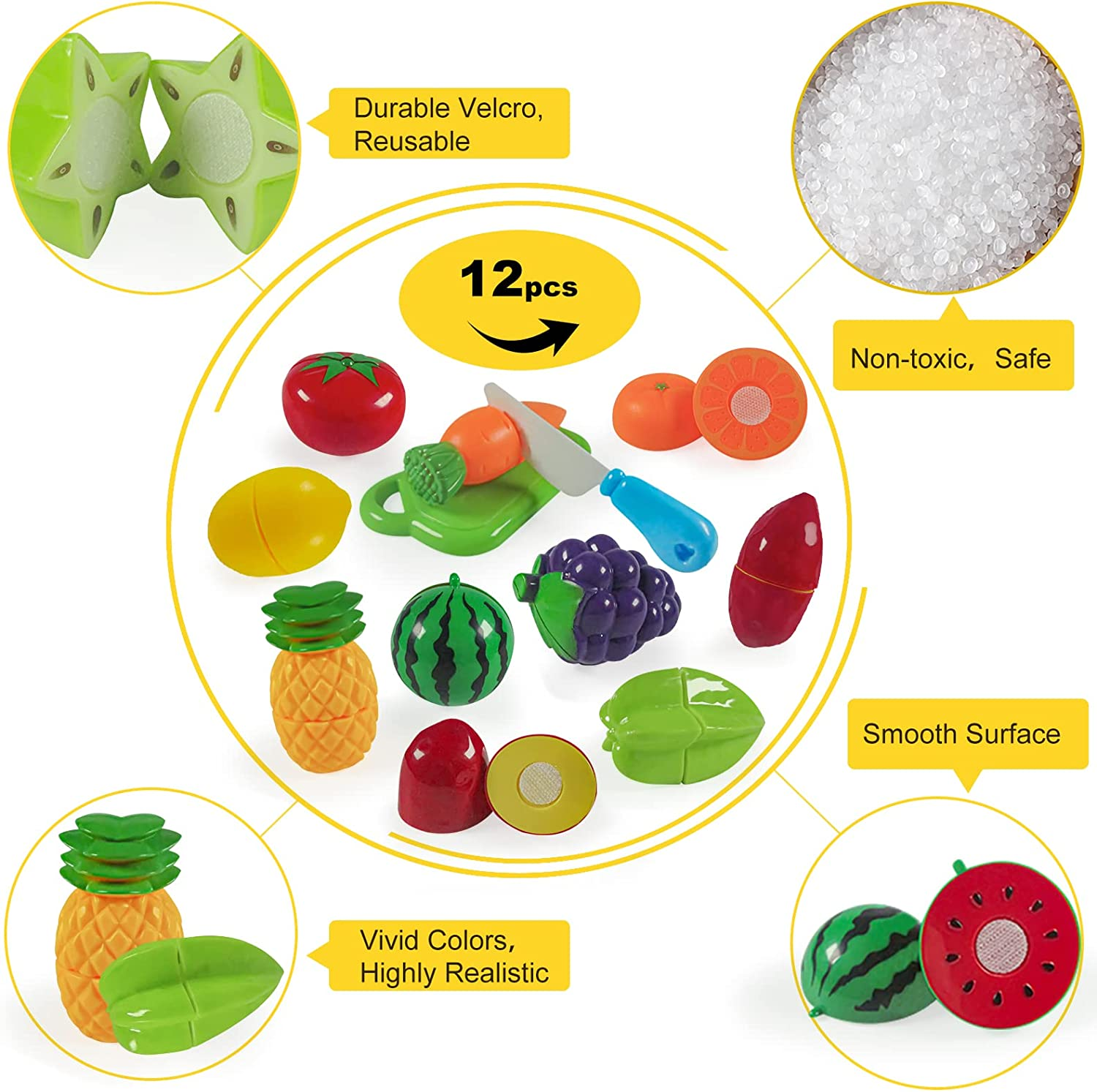 Play Food Set Toy, Learning Educational Pretend Play Kitchen Accessories with Cute Basket, Cutting Fruits, STEM Toy Foods Gifts for Kids Toddlers Boys Girls 3 4 5 6 Years Old（Green） image number 1