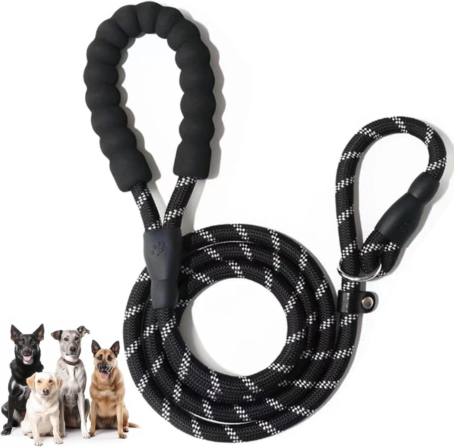 1.2M Non-Slip Lead Dog Leashes with Comfortable Padded Handle, Anti-Choking Rope Dog Non-Slip Leash, Reflective Strong Sturdy Heavy Duty Rope Leash, Dog Training Leash for Medium Large Dogs (Black)
