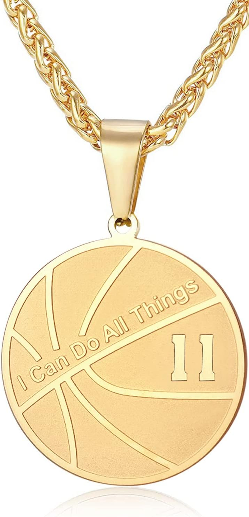 XOYOYZU Basketball Number Necklace for Boys Gold Stainless Steel I Can Do All Things Pendant Sport Jewelry Basketball Gifts for Men 50