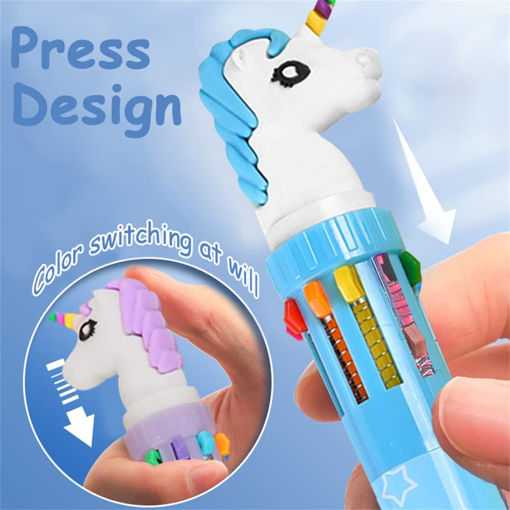 12 Pack Multicolor Pens in One 0.5Mm, Retractable Ballpoint Pens,6 Solid Colors Ball Point Pen in One for Kids,Rainbow Pens for School Office Supplies Students Children Gift (Unicorn Series) image number 3