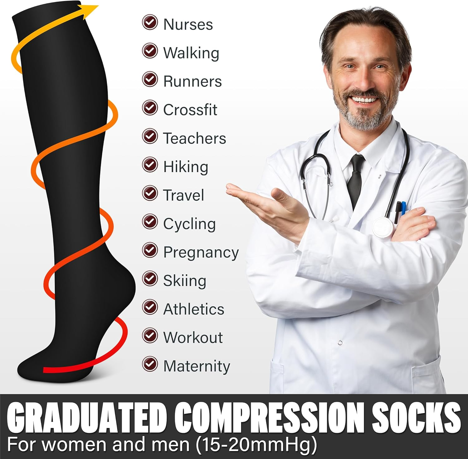 Compression Socks for Women & Men (3 Pairs) - Best Support for Nurses, Running, Hiking, Recovery,Athletic image number 6