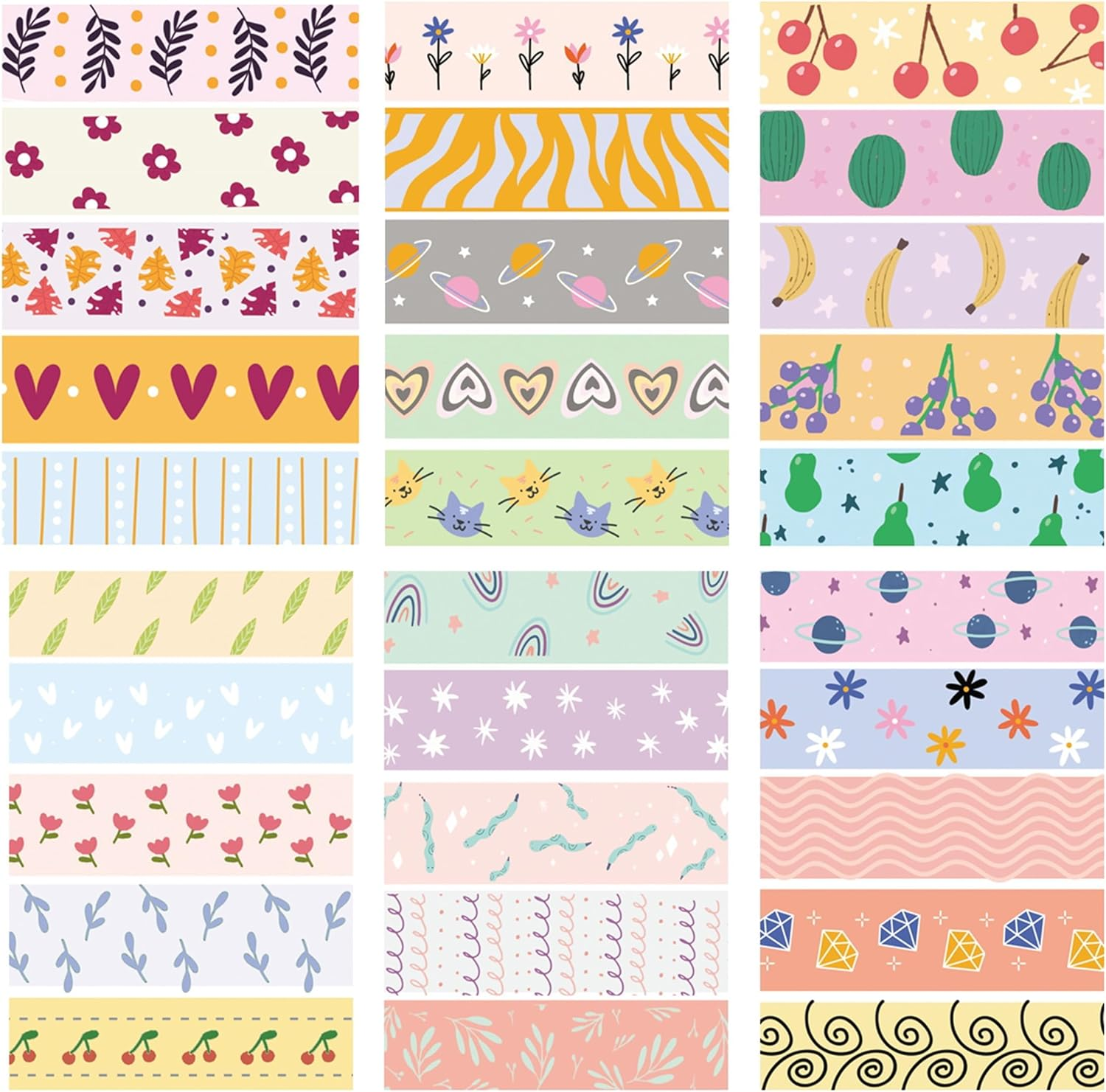 YUBX Basic Washi Tape Set 30 Rolls Cute Patterns Decorative Skinny Slim Masking Tapes for Arts, DIY Crafts, Journals, Planners, Scrapbook, Wrapping (Sweety Two) image number 6