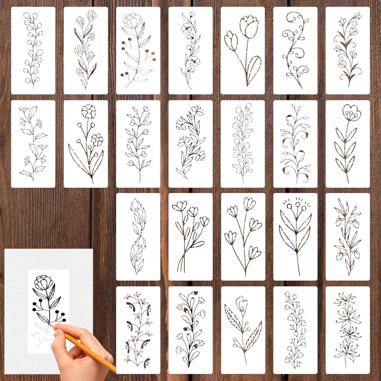 24 Pcs Flower Painting Stencils Reusable Floral Stencils Botanical Art Craft Templates Flower Leaf Stencils for Wall Painting Door Crafts Canvas Decoration image number 6