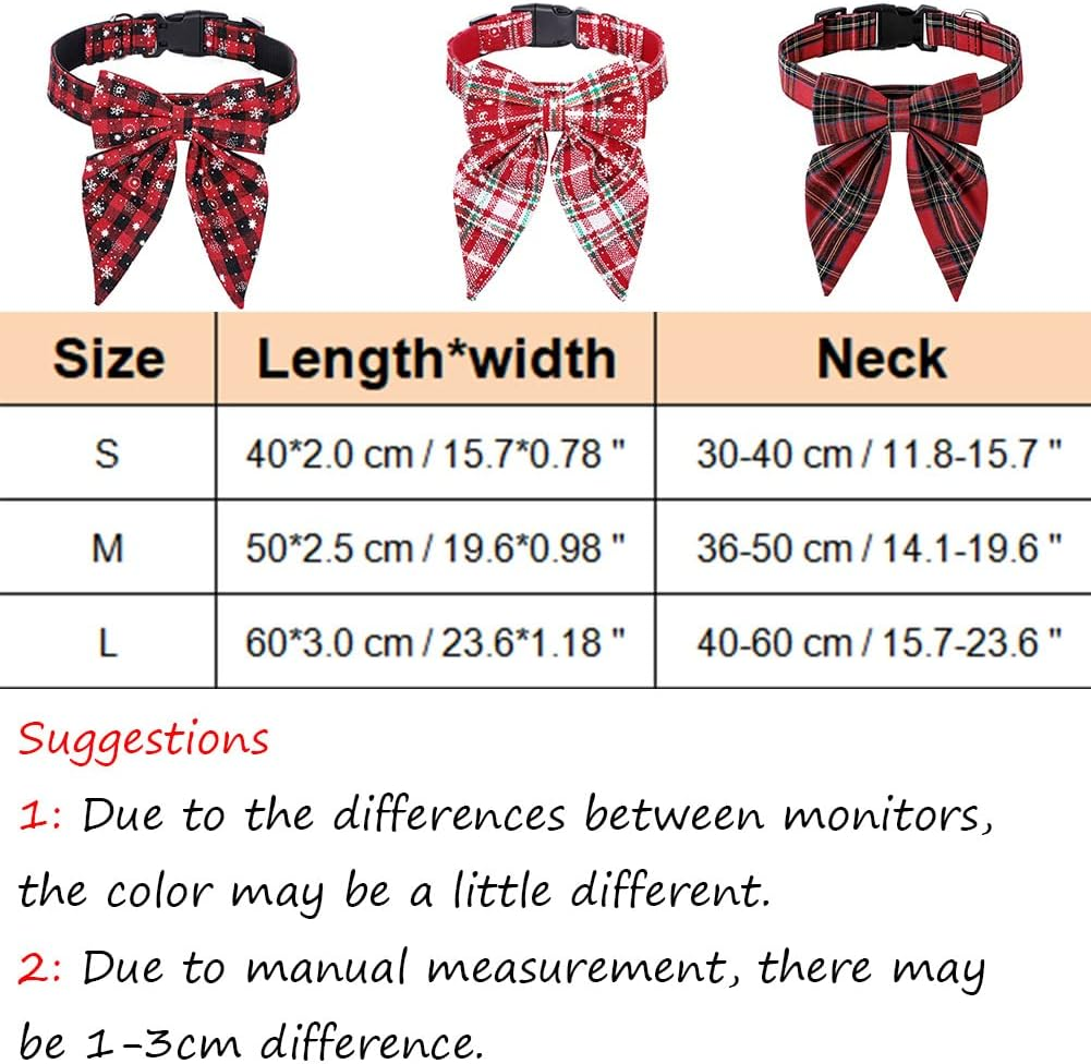 FUNAT Christmas Dog Collar with Bow Tie, Large Dog Pet Collar Dog Bowtie Big Swallowtail Knot, Classic Plaid Dog Christmas Collar with Buckle image number 3