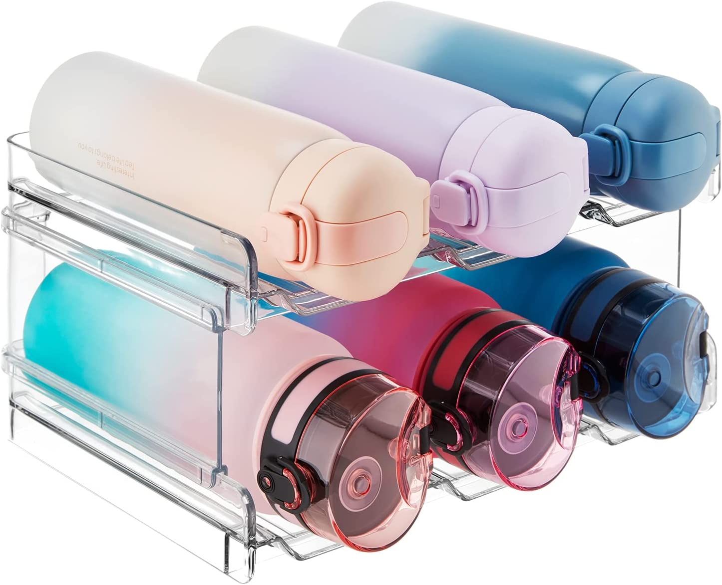 Lifewit Stackable Water Bottle Organiser for Cabinet, Water Bottle Holder, Kitchen Pantry Organization and Storage, Plastic Fridge Wine Racks, Tumbler Travel Mug Cup Holder, 2Pack, Hold 6 Bottles