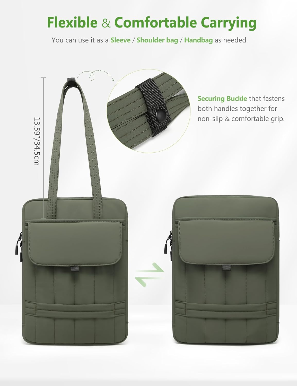 HYZUO 13.3-14 Inch Puffy Laptop Sleeve Padded Handbag for 13"-14" Macbook Pro/Air, 13" 13.3" Dell/Hp/Lenovo/Asus/Acer Notebook Chromebook, Women Slim Shoulder Bags Work Daily Bag, Midnight Green image number 3