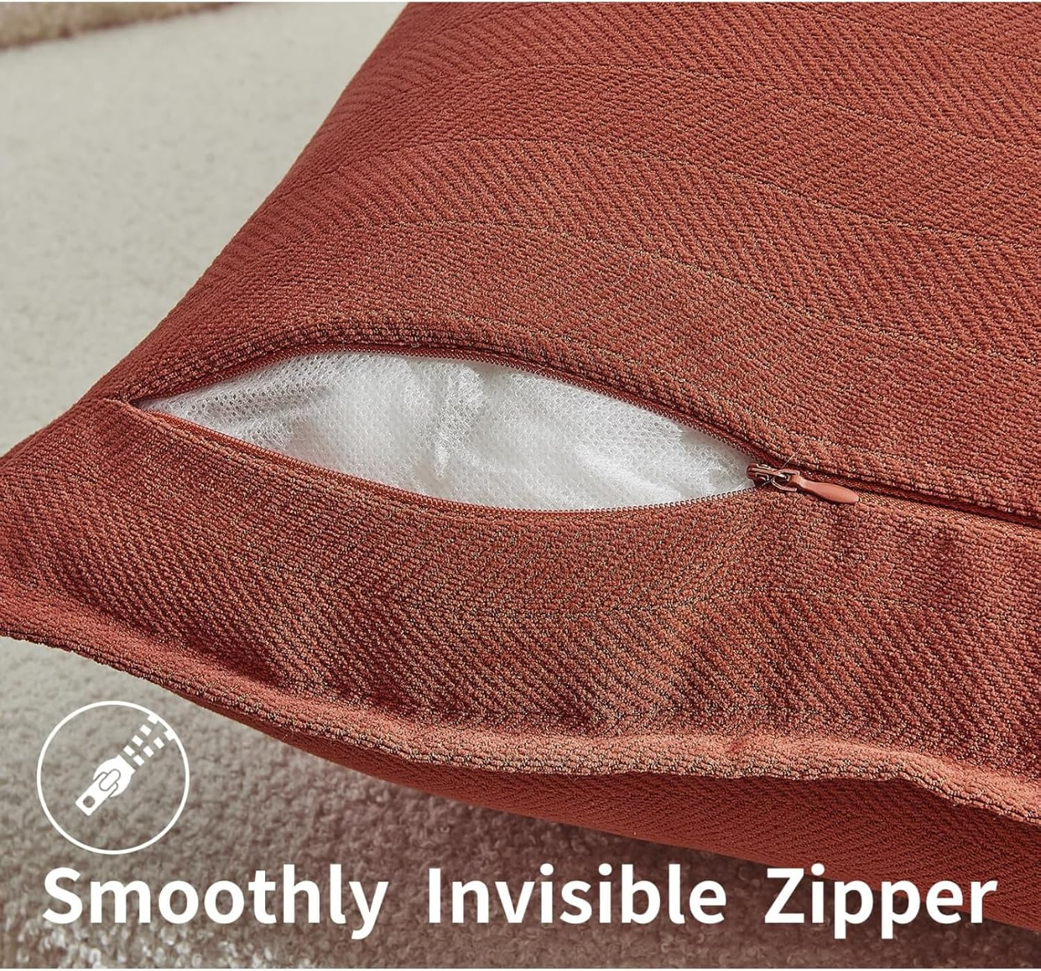 Pillow Covers 45X45 Cm Set of 2, Chenille Pillow Covers with Elegant Design, JOMWEN Soft and Luxurious Decorative Throw Pillows for Couch, Bed, Living Room Home (Chenille Rust, 45 X 45Cm) image number 4