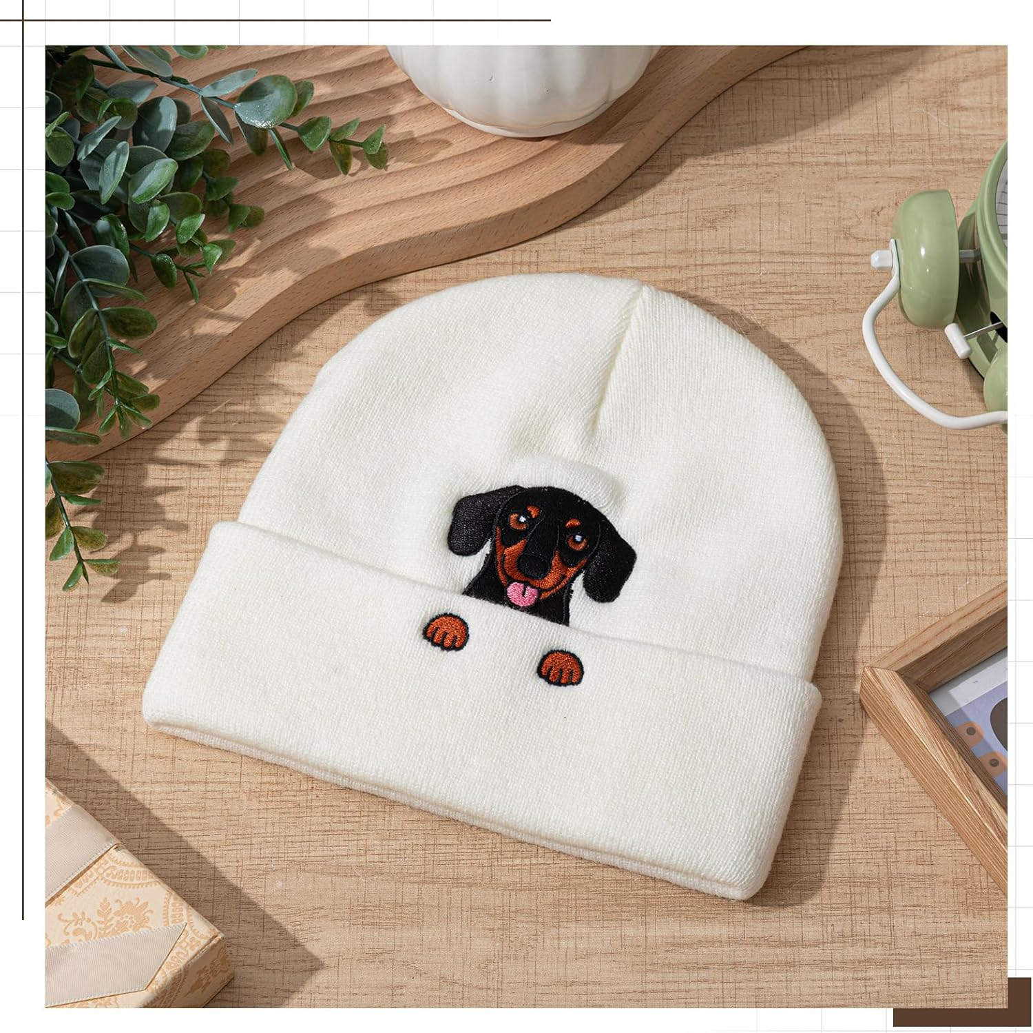Chicingyou Christmas Dachshund Beanie Hat Gift Men Women Weiner Dog Lover Winter Knit Hat Embroidered Xmas Stocking Stuffer image number 4