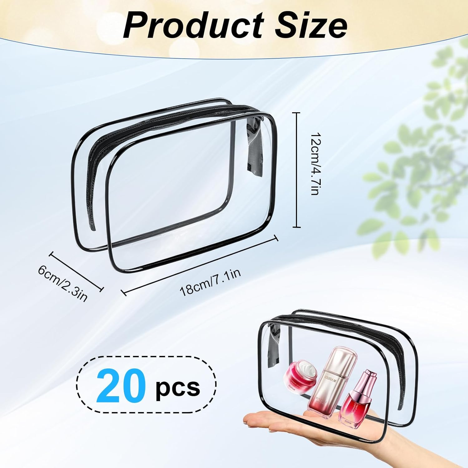 20 Pcs Clear Makeup Bag, PVC Toiletry Bag for Travel, Waterproof Transparent Cosmetic Bag with Zipper, Portable Plastic Pouch Organizer Storage Case for Women Men Vacation Bathroom (Black) image number 2