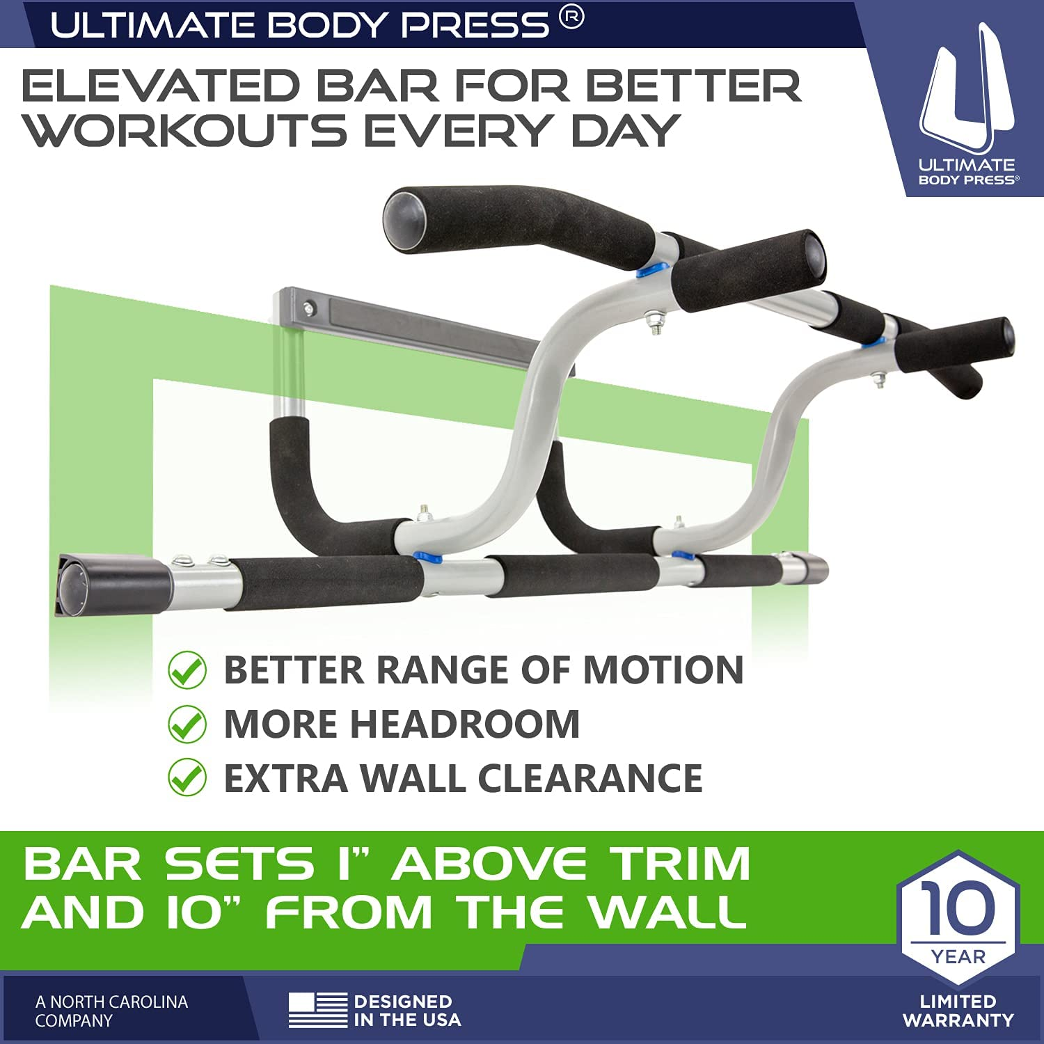 Ultimate Body Press XL Doorway Pull up Bar with Elevated Bar & Adjustable Width image number 2