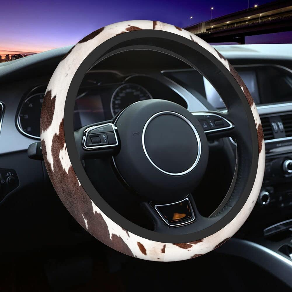 Swono Cow Skin Universal Neoprene Steering Wheel Cover Australian Cow Skin Brown 15 Inch Steering Wheel Covers, Printed Steering Wheel Elastic Protection for Women and Girls - Easter Eggs image number 7