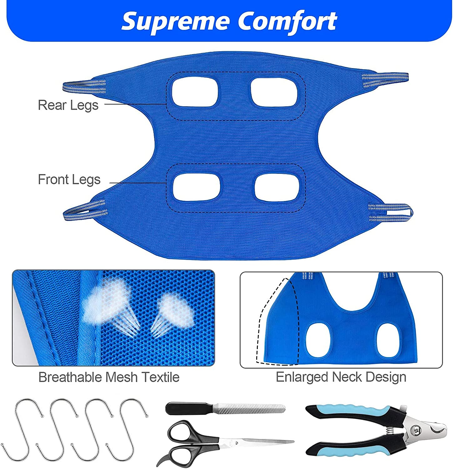 Pet Grooming Hammock for Small Dogs & Cats with Nail Clippers/Nail Trimmers/Grooming Scissors, Dog Grooming Harness for Nail Trimming, Pet Grooming Sling Helper image number 2