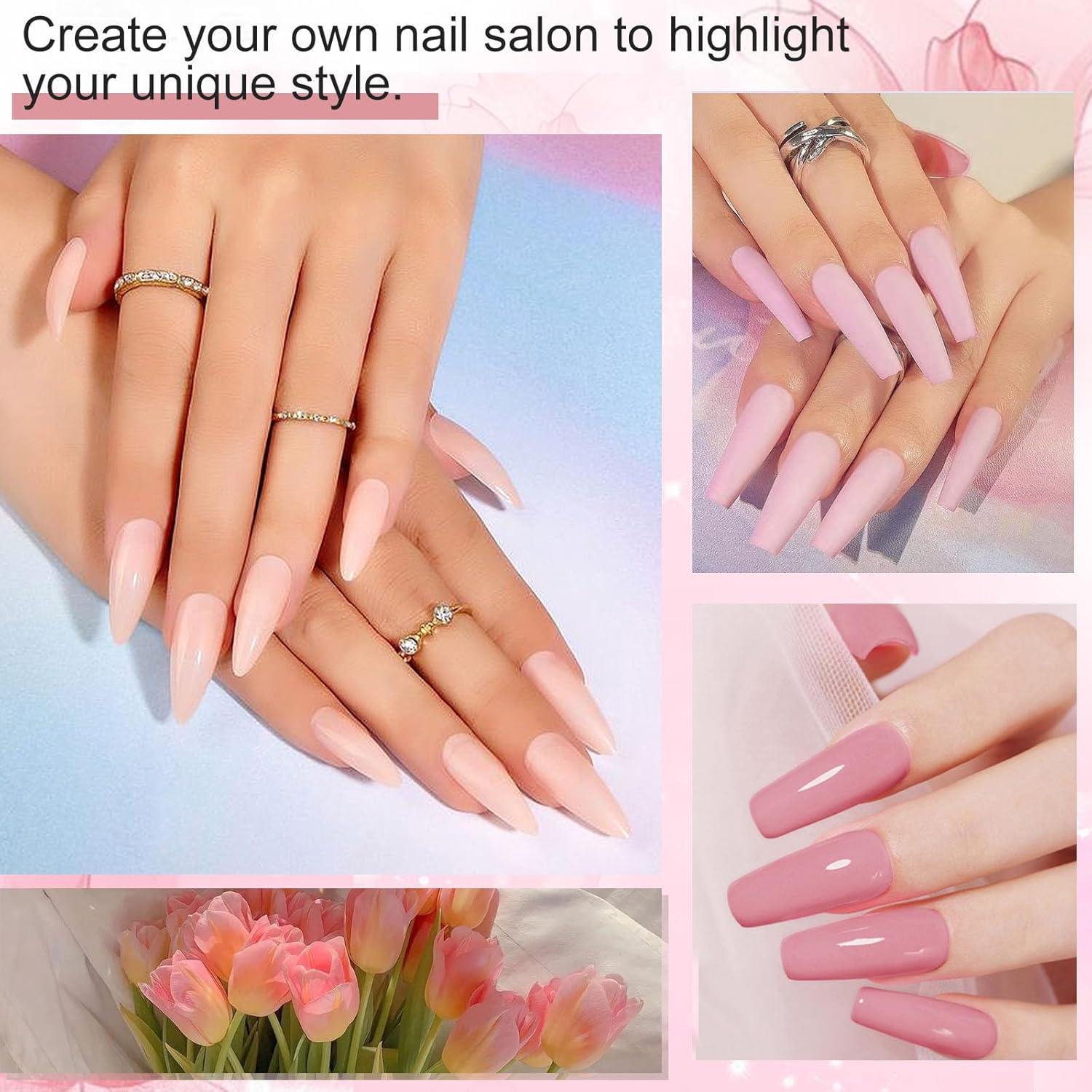 Honey Joy Dip Powder Nail Kit Starter, 4 Colors Light Pink Nude Skin Tone Dipping Powder Liquid Set with Base Top Coat Activator for Nail Art Manicure Salon DIY No LED Nail Lamp Needed, Dip-7Pcs-05 image number 3