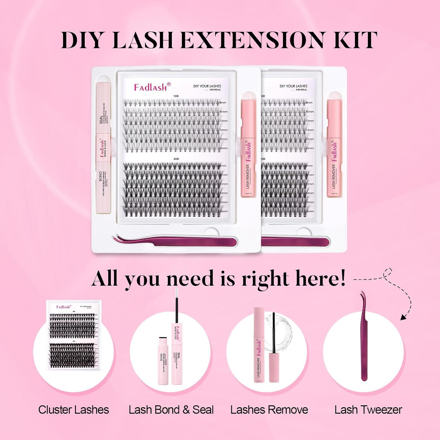 DIY Lash Extensions Kit, Lash Clusters Individual, Lash Bond and Seal, Clusters Lash Glue Remover and Eyelash Tweezers for Eyelash Extensions Beginners (10D+20D-0.07D, 8-16Mm, Kit) image number 6