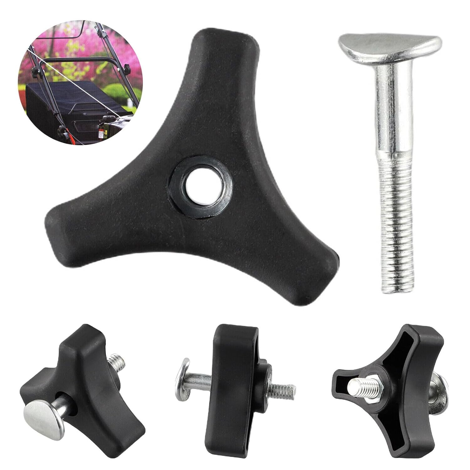 LALOCAPEYO 4 Sets Triangle Handle Knob Nut Screw Bolt Set Knob Handle Screw Fan Accessories for Lawn Mower Machine Lawn Mower Handle Bolts T-Handle Nut Screw Bolts Triangular image number 4