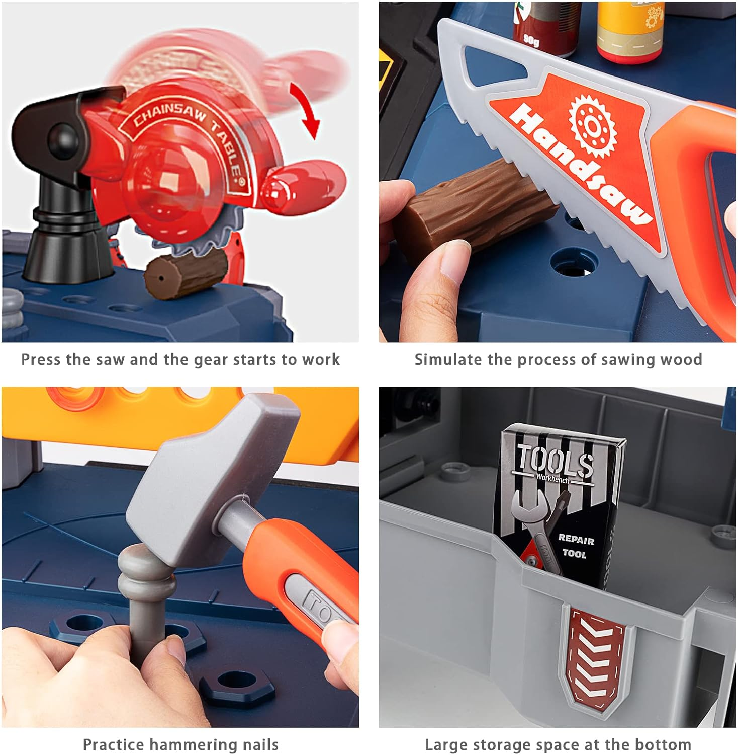 Deejoy Kids Tool Bench, Realistic and Electric Drill, Transformable Tool Set, Toddler Bench Pretend Play Learning Boys & Girls Age 3-5 image number 3