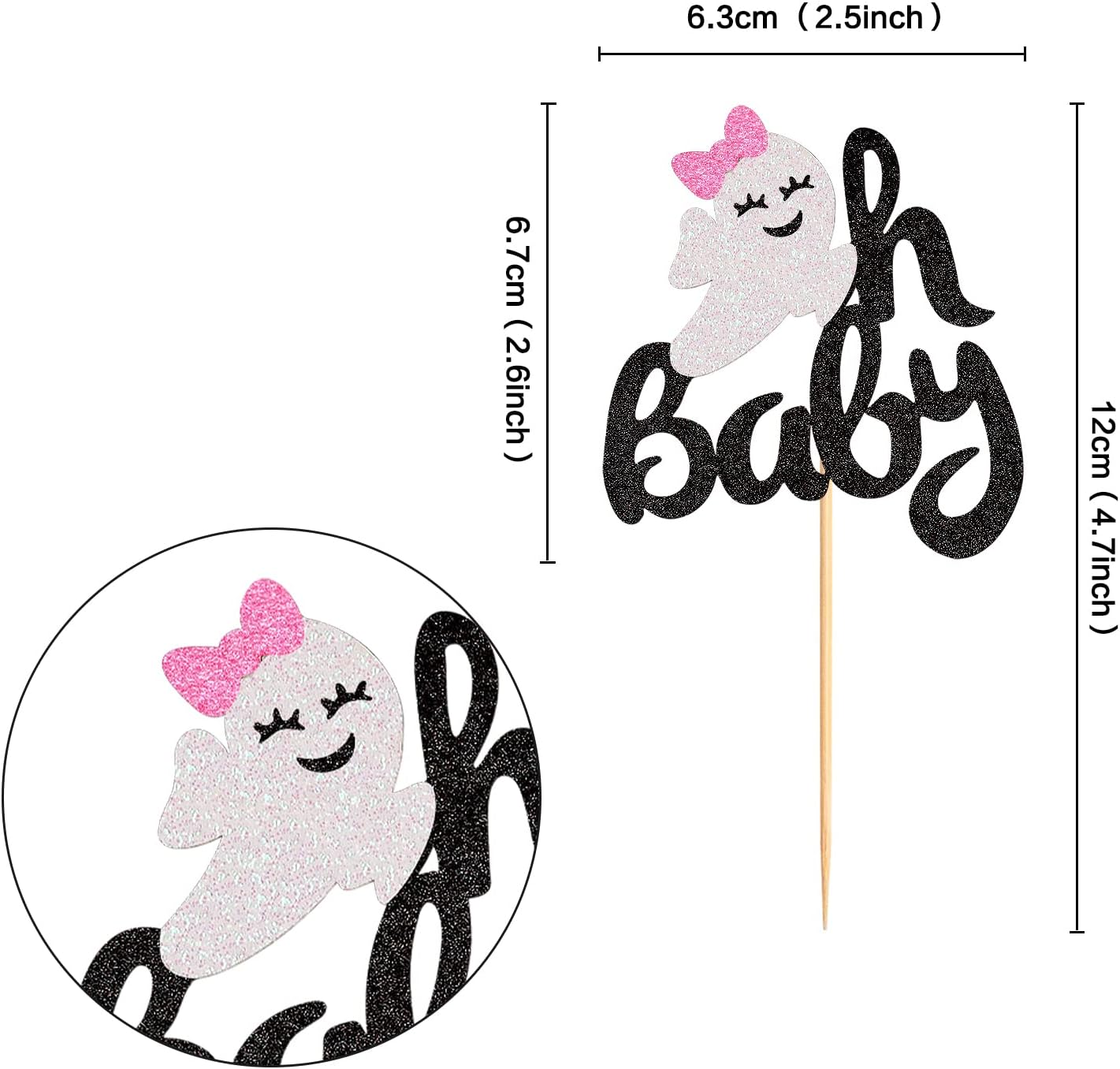 24 Pack Ghost Oh Baby Cupcake Toppers Halloween Cupcake Picks Pink Bow Ghost Oh Baby Cupcake Decors for Halloween Theme Baby Shower Birthday Party Cake Decorations Supplies - 1 Boo-Pink image number 4