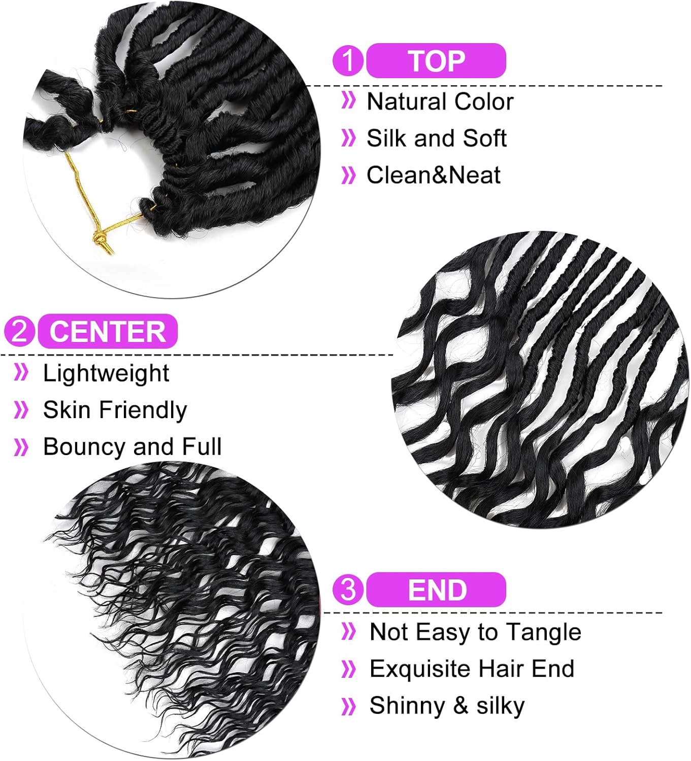Crochet Braids Twist Hair Goddess Faux Locs Curly Ends Dreadlocks Braids Synthetic 6 Packs 50.8 Cm Hair Extensions High Temperature for Black Women (Deep-1B) image number 1