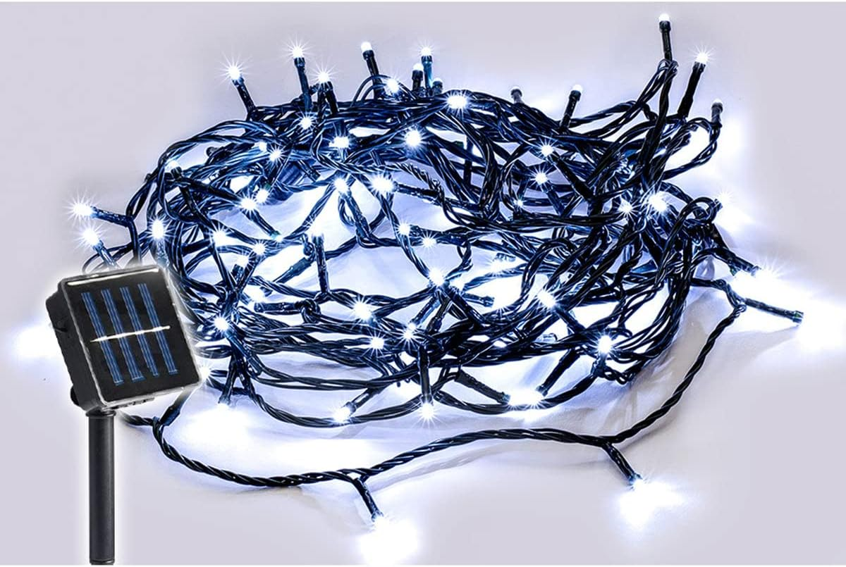 Solar 100 LED Fairy Light Chain Dark Green Cable - 4 Colour Options - White image number 1