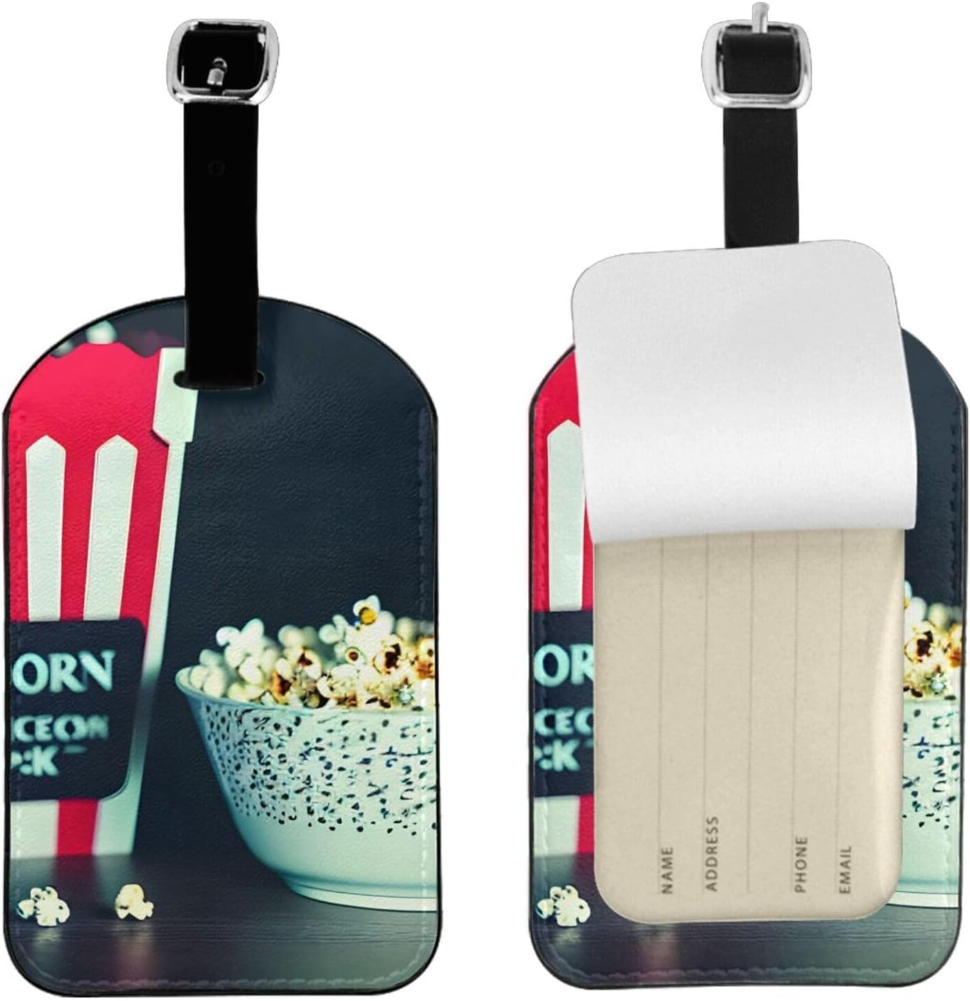 Movie Clapboard and Popcorn Print Elegant Tag Stylish Tag Luggage Tag 4.3 X 2.76 Inch for Suitcases Travel Bags image number 4