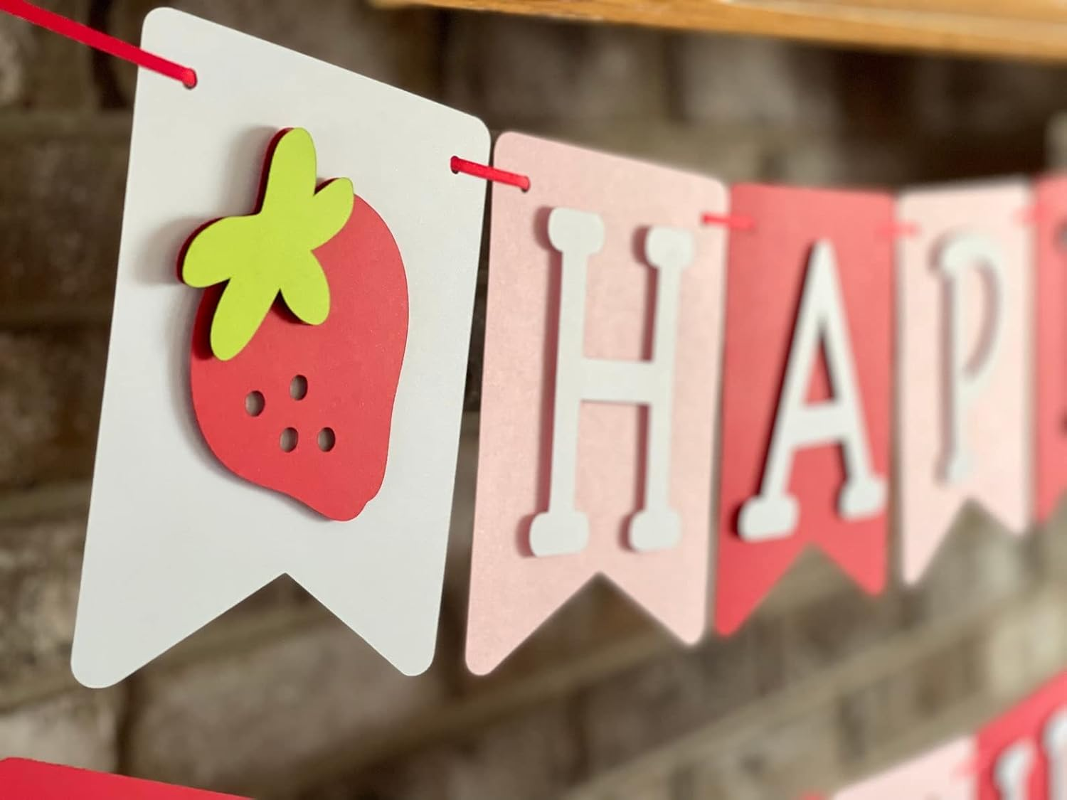 Confetti! First Birthday Strawberry Theme Strawberry Birthday Banner - Berry First Party Theme - 1St Birthday Decorations - Pink White and Red image number 1